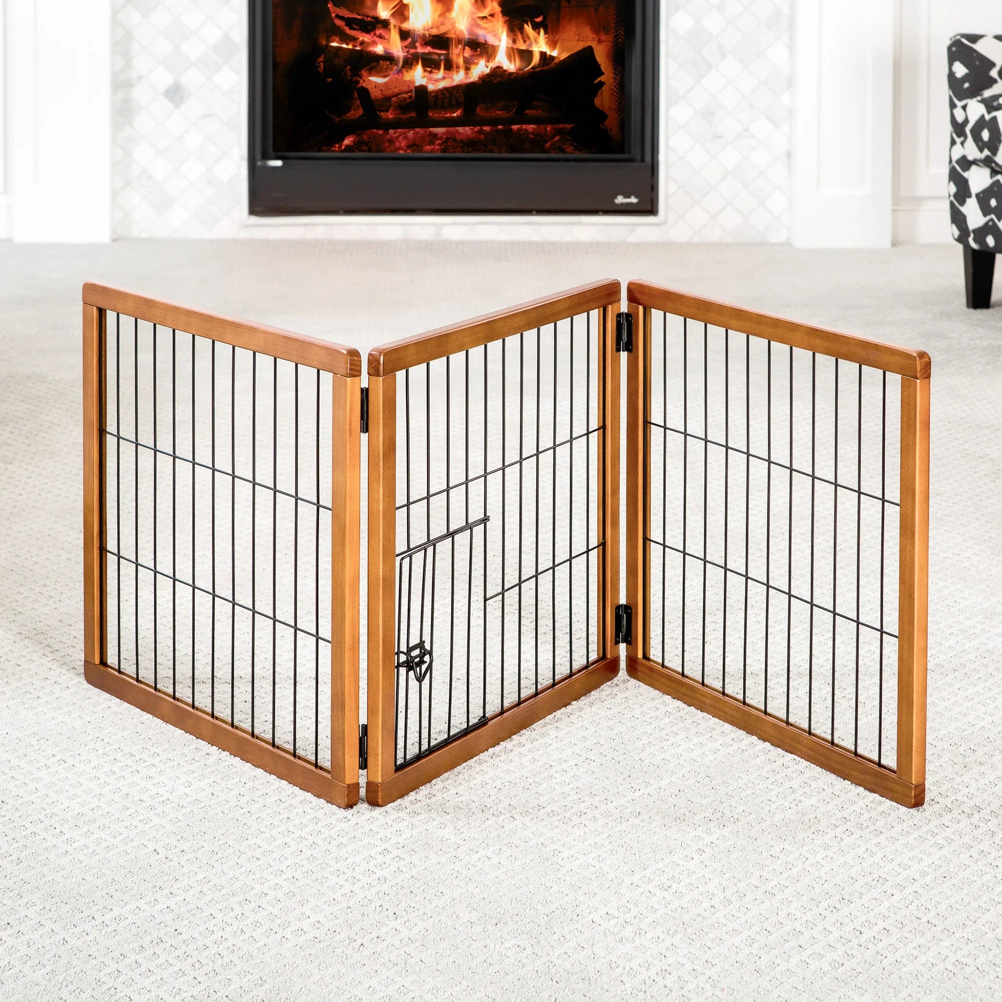 Design Paw Three-Panel Wooden Pet Gate