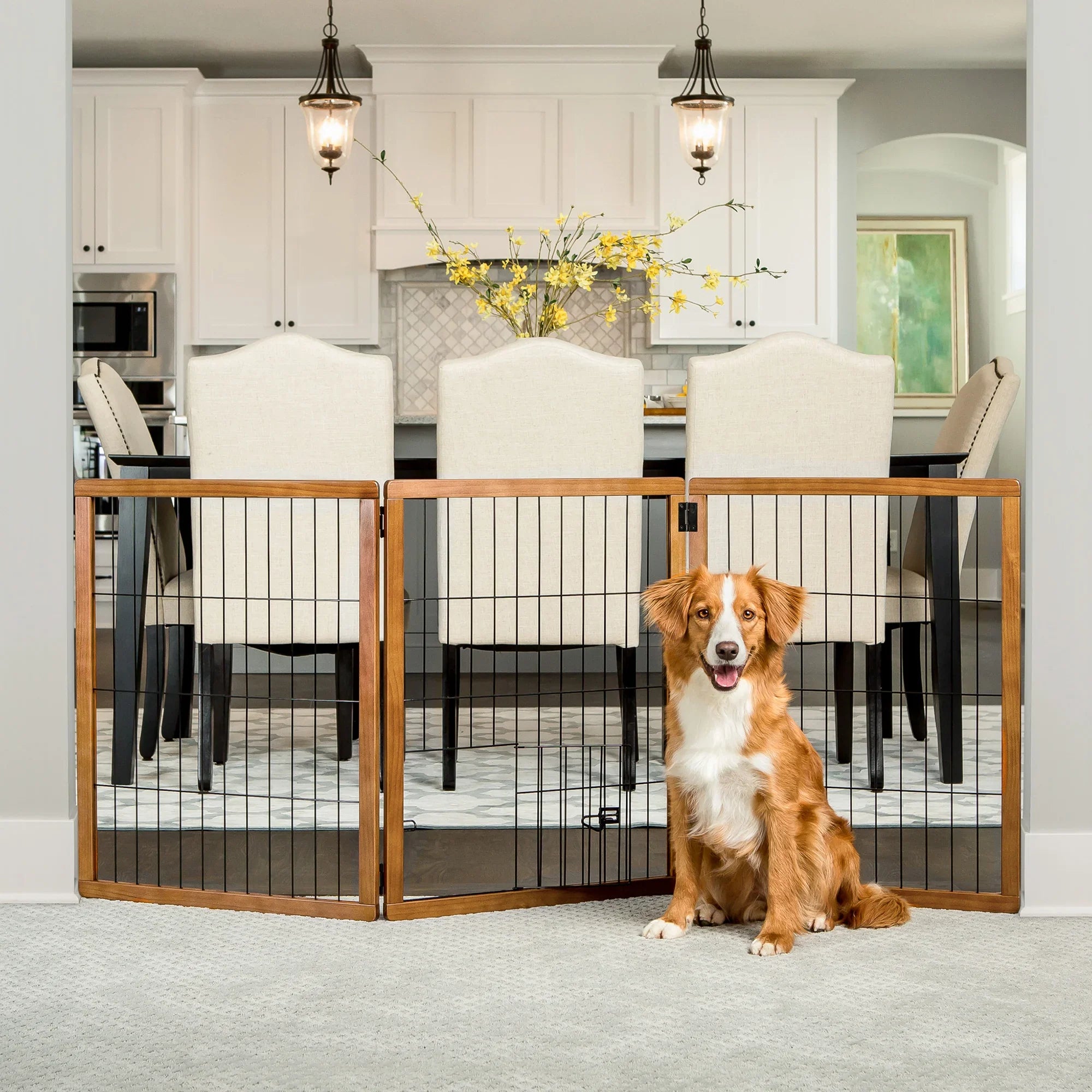 Design Paw Extra Tall Three-Panel Wooden Pet Gate
