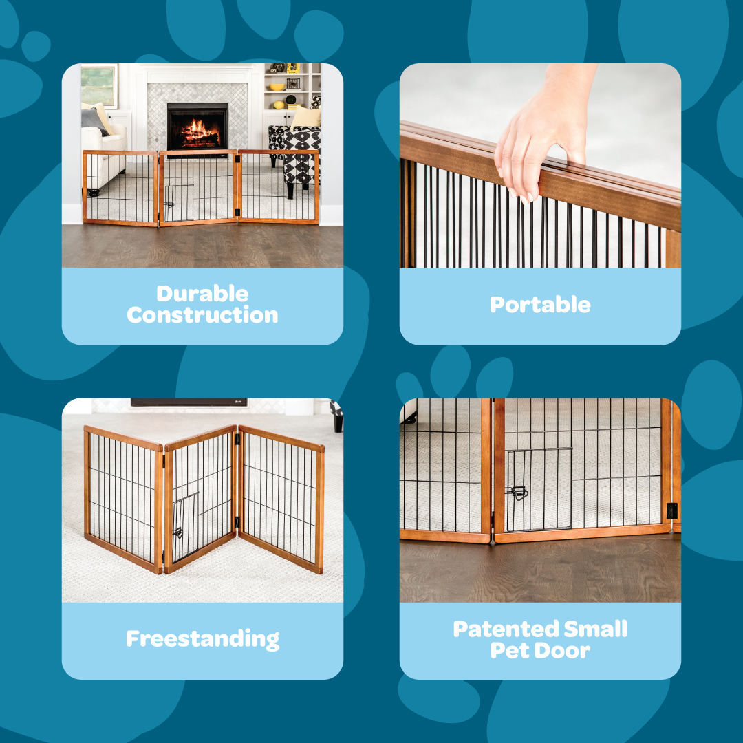 Design Paw Three-Panel Wooden Pet Gate