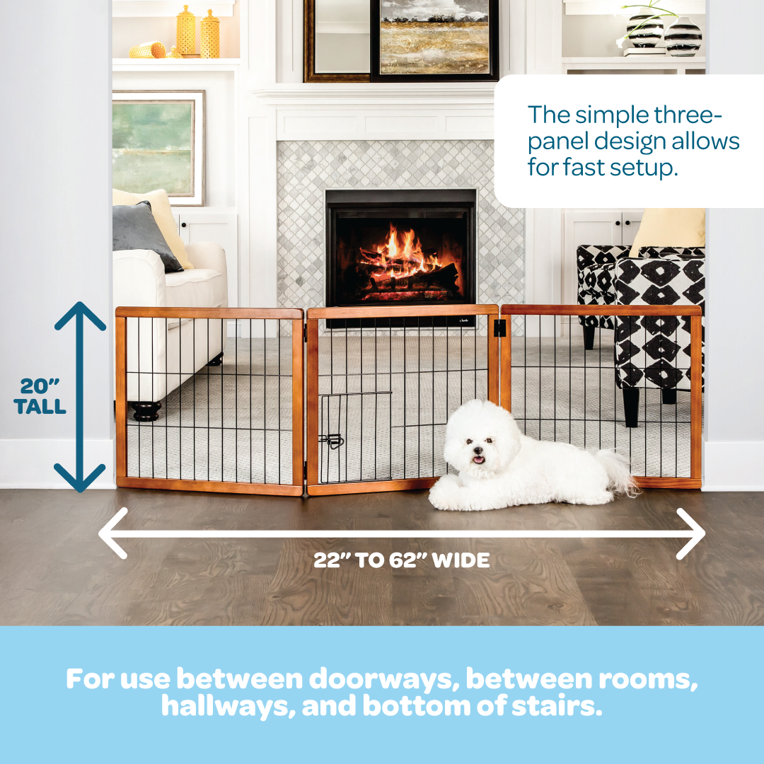 Design Paw Three-Panel Wooden Pet Gate